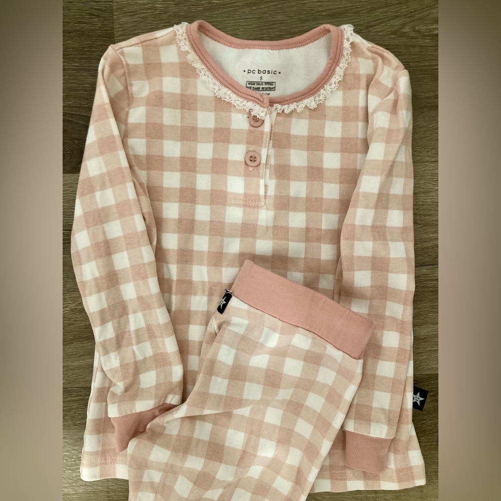 Petit Clair pink gingham pajama set. Fits Size 3-4T